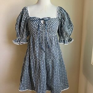 BNWOT En Saison Navy Dress with White Crochet Trim